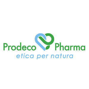 Logo per Prodeco Pharma, caratterizzato da un simbolo a forma di cuore in blu e verde, con il testo