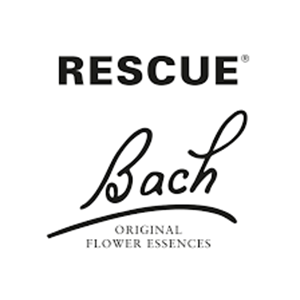 Logo per RESCUE Bach Original Flower Essences in bianco e nero.