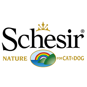 Logo Scheisr con testo, arcobaleno sull'oceano, per cani e gatti.