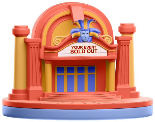 A red and yellow building with a sign that says `` your event sold out ''.