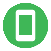 A cell phone icon in a green circle on a white background.