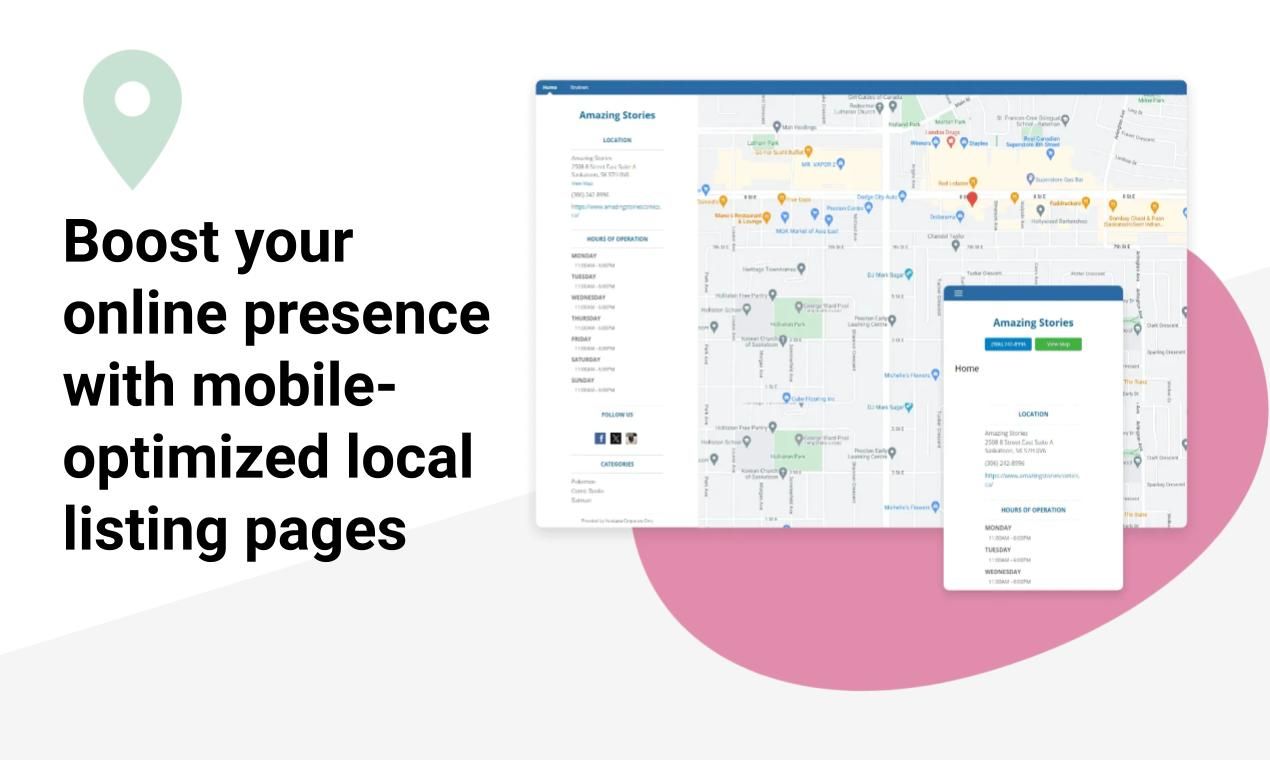 A screenshot of a website that says `` boost your online presence with mobile optimized local listing pages ''.