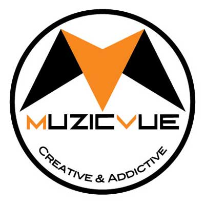 A logo for muzicvue creative and addictive