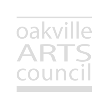 The logo for the oakville arts council is gray and white.