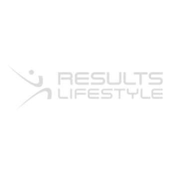 A gray logo for results lifestyle on a white background.