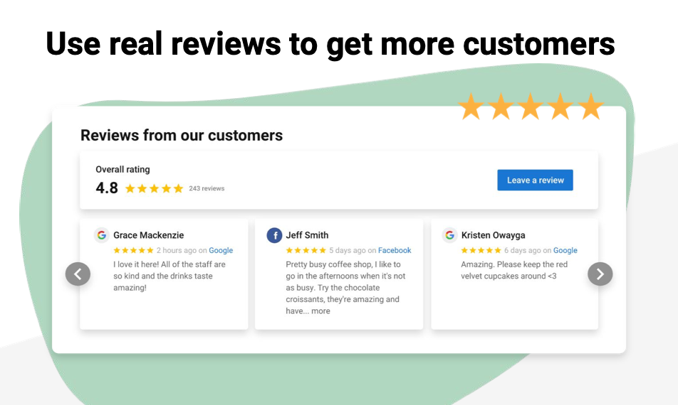 A screenshot of a website that says `` use real reviews to get more customers ''.