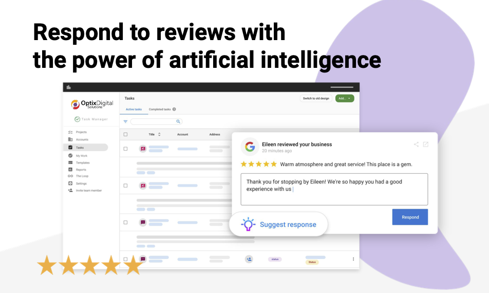A screenshot of a website that says `` respond to reviews with the power of artificial intelligence ''.