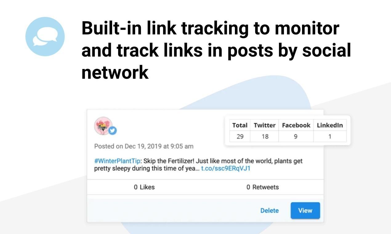 Built in link tracking to monitor and track links in posts by social network