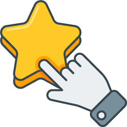 A hand is pointing at a yellow star.