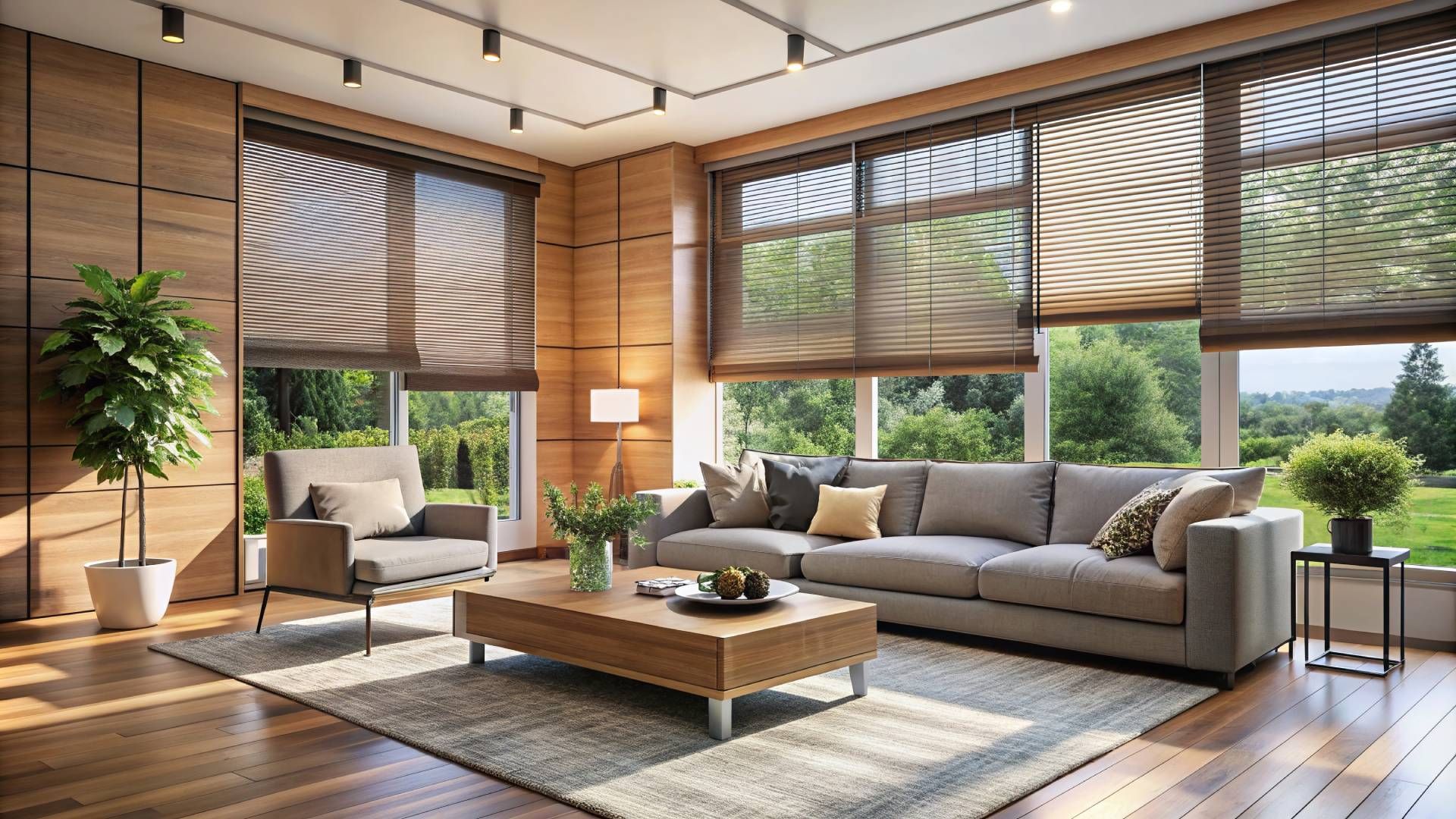 A modern living room with blinds and shades near Florence, Kentucky (KY) and West Chester Township, 