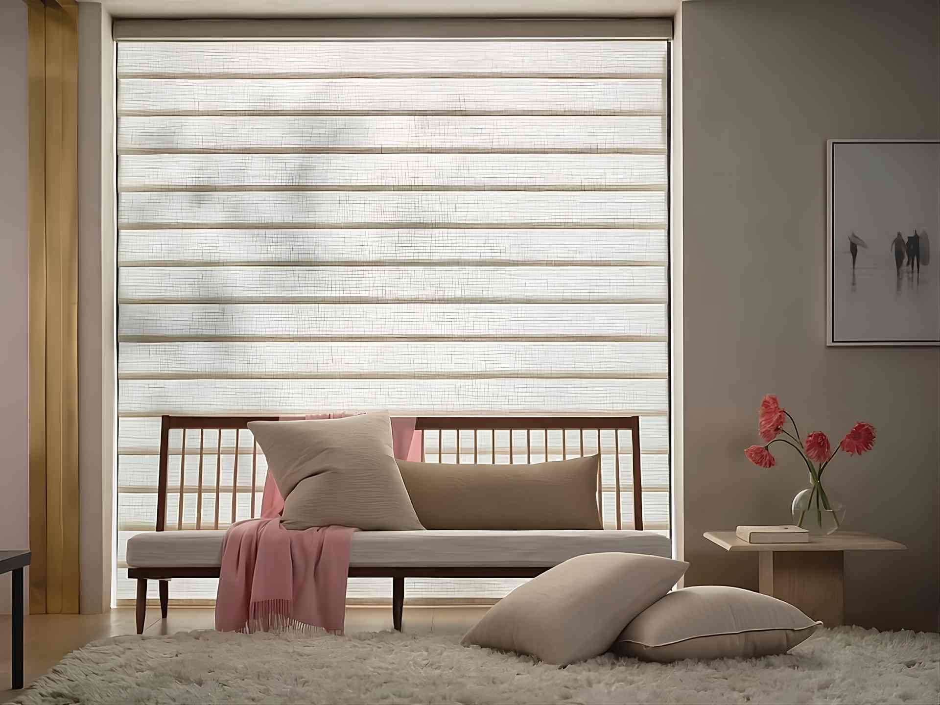 Roman Shades as sound-absorbing window treatments on a window near West Chester, Ohio (OH) 