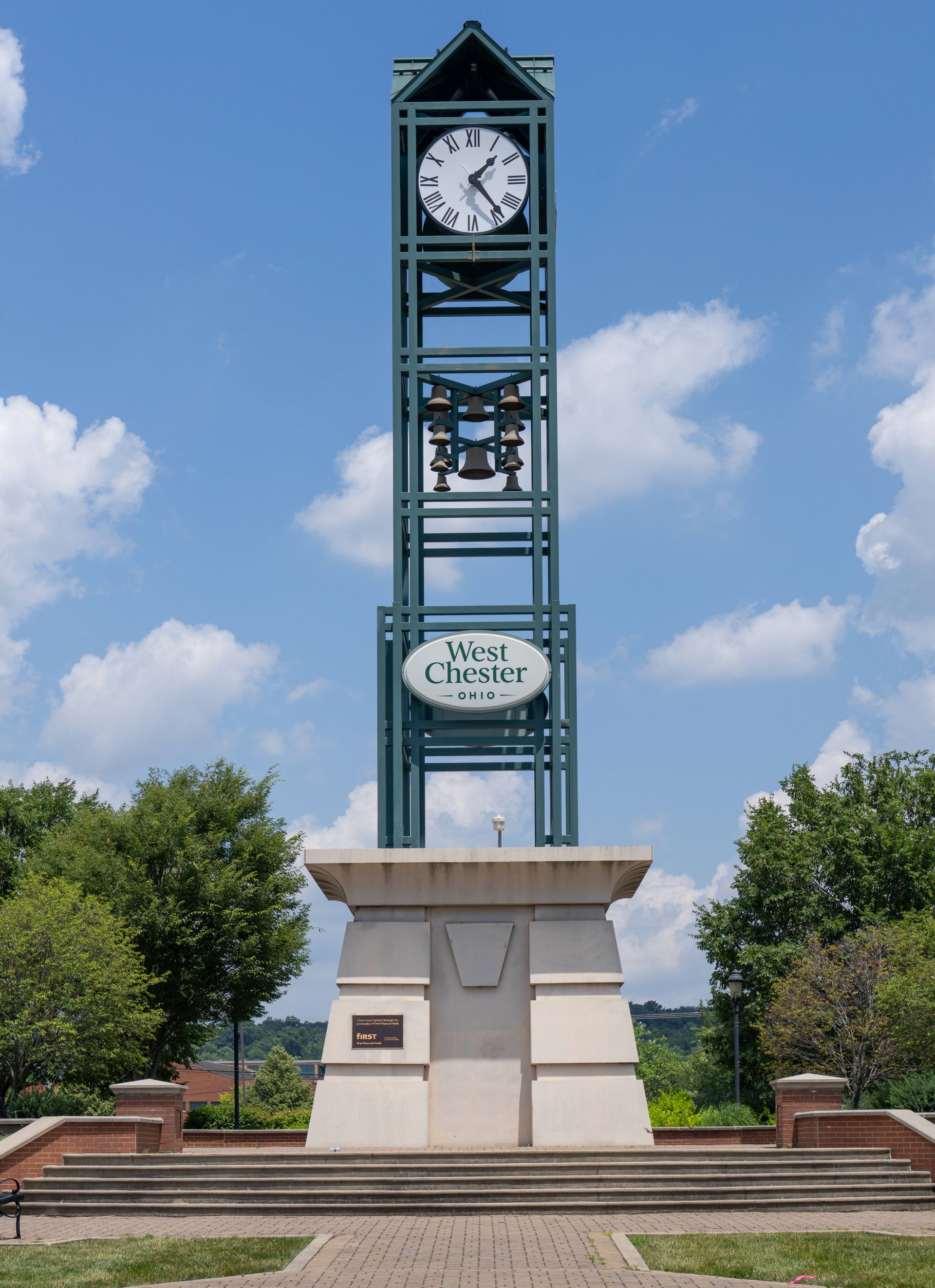 The First Financial Bank clock tower in The Square at Union Centre at West Chester, OH