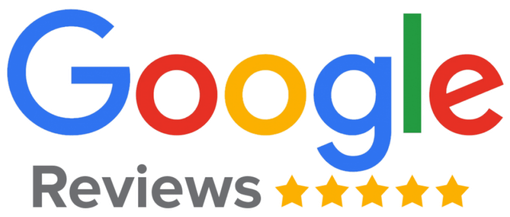 A google review logo with five stars on a white background.