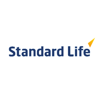 A blue and yellow logo for standard life with a yellow arrow.