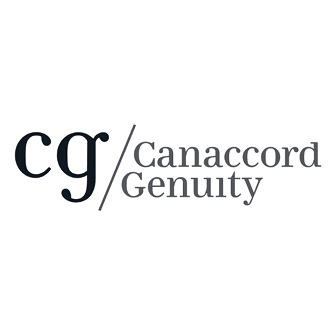 A black and white logo for cg / canaccord genuity
