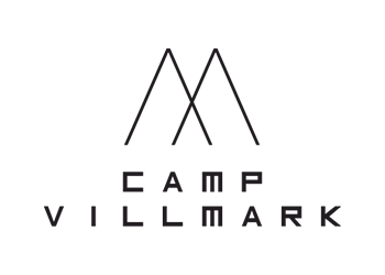 En svartvit logotyp för camp villmark