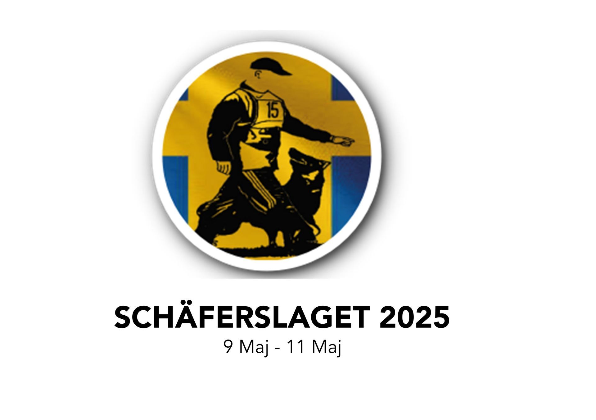 En logga för schaferslaget 2025 visar en man och en hund