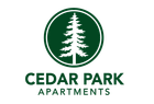 A logo for cedar park apartments with a pine tree in a circle