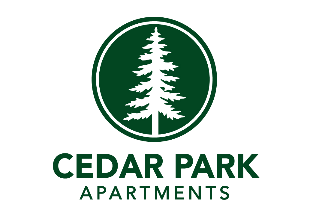 A logo for cedar park apartments with a pine tree in a circle