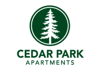 A logo for cedar park apartments with a pine tree in a circle