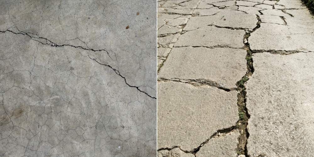 A driveway with visible cracks under blazing Texas sun