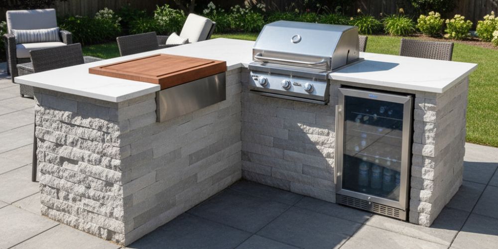 outdoor kitchen idea for Compact L with corner prep board