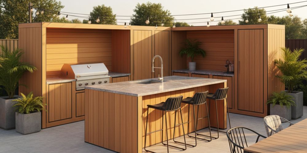 outdoor kitchen idea for UV‑stable composite cladding