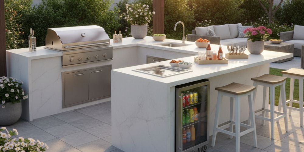 outdoor kitchen idea for beverage center with ice drawer