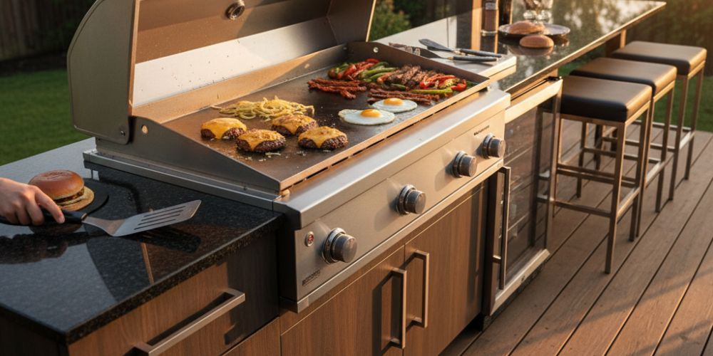 outdoor kitchen idea for grill + flat‑top for smash burgers