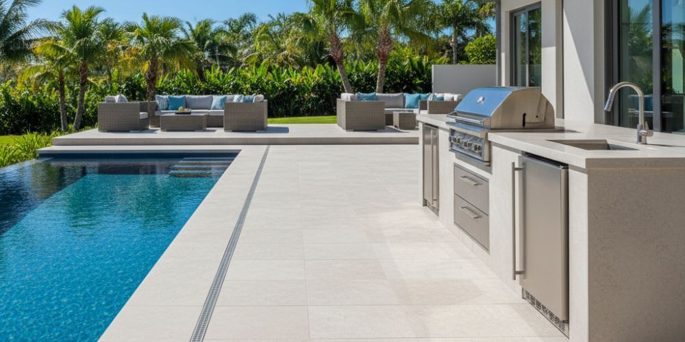 outdoor kitchen idea for slip‑resistant approaches near pools