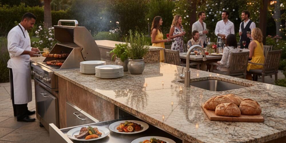 outdoor kitchen idea for warming drawer near plating