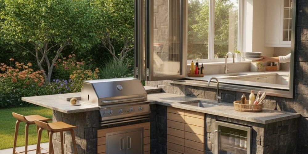 outdoor kitchen pass‑through window from indoor kitchen
