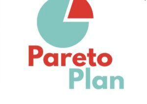 A logo for pareto plan with a pie chart on it