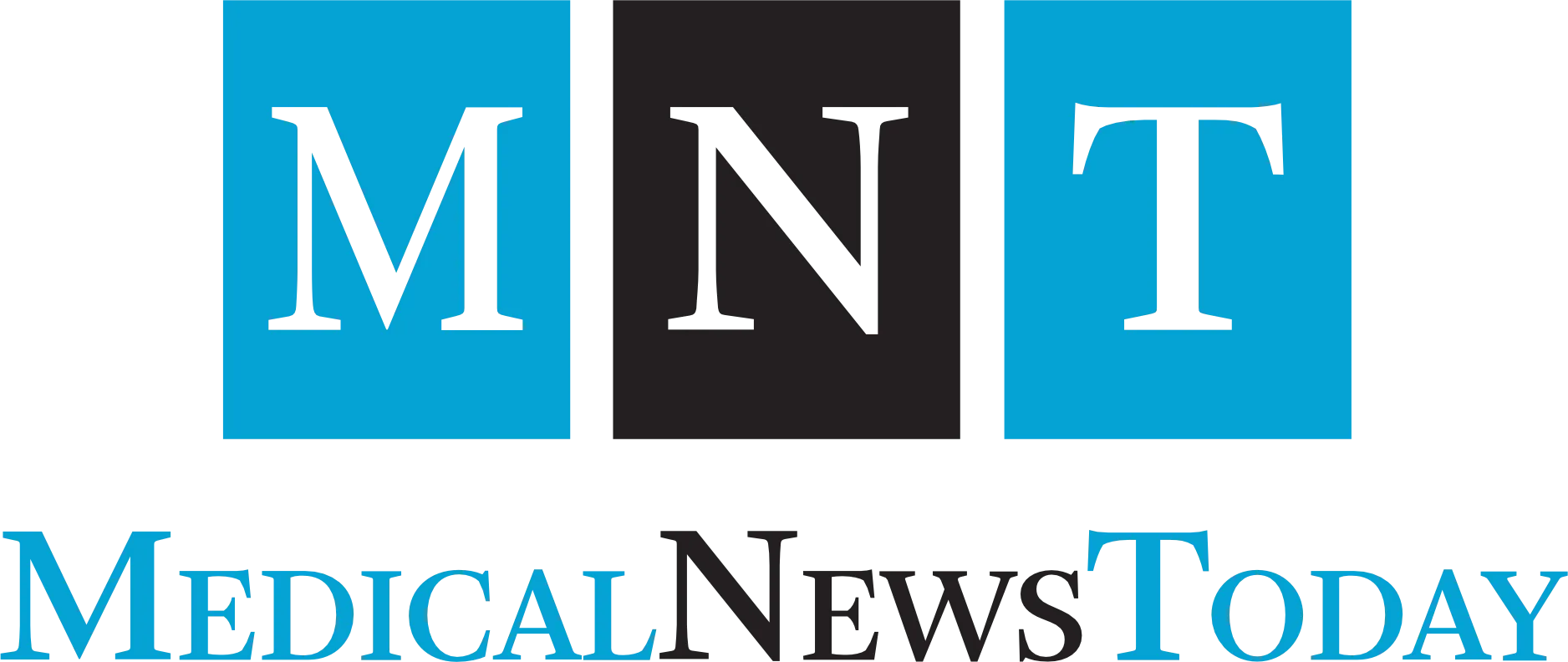 The logo for medical news today is blue and black.