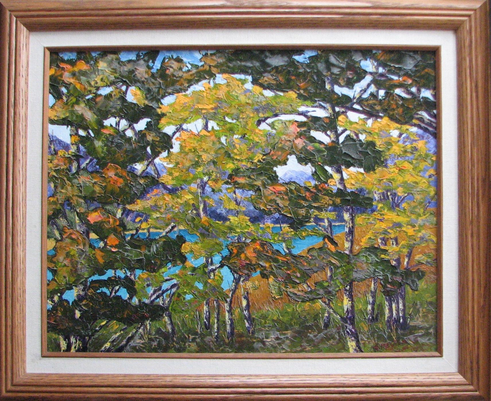 Oil Painting of Lake and Trees