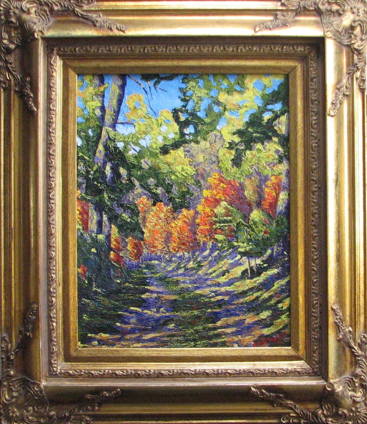 Oil Painting of Road in Forest