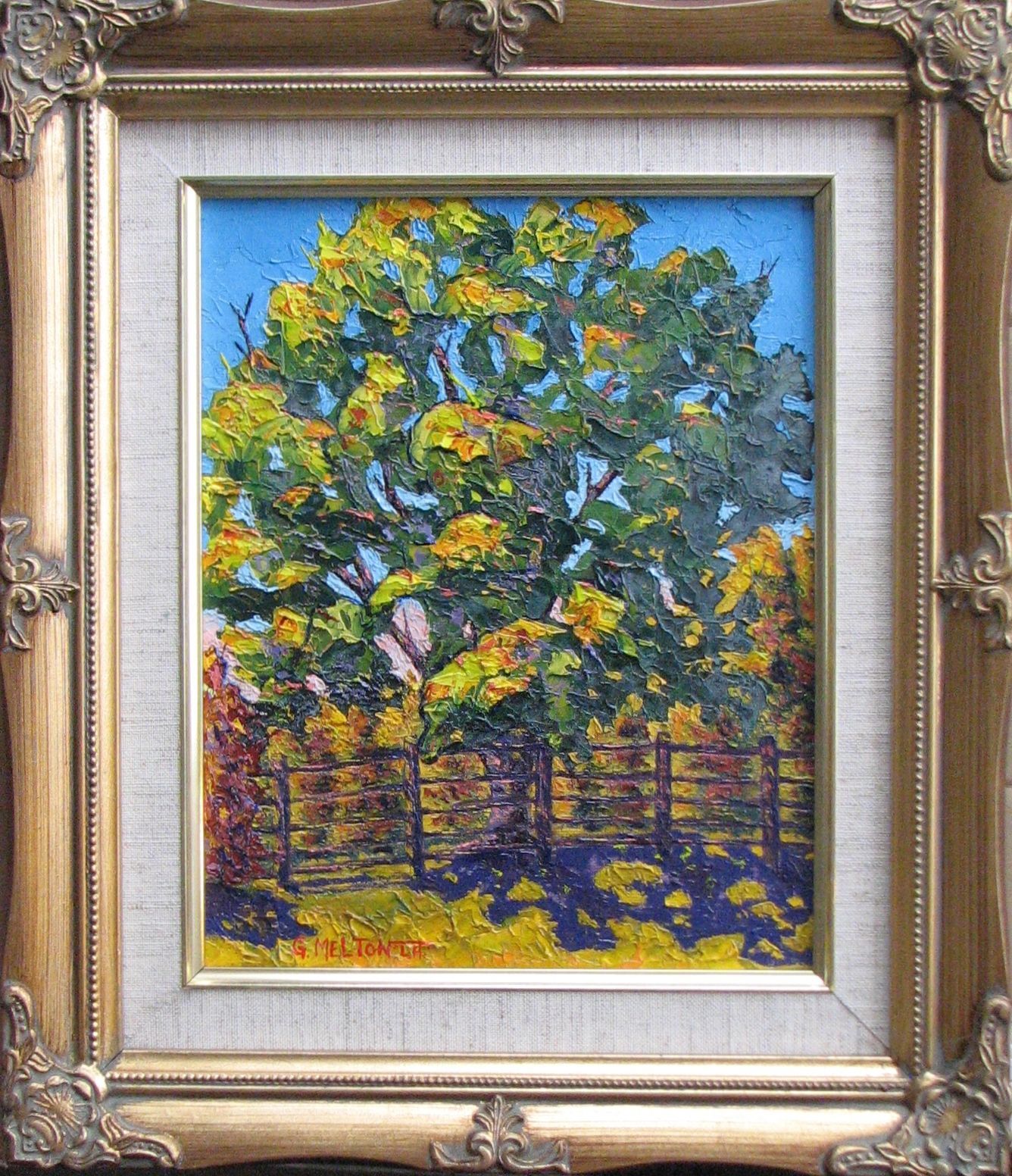 Oil Painting of Tree and Fence