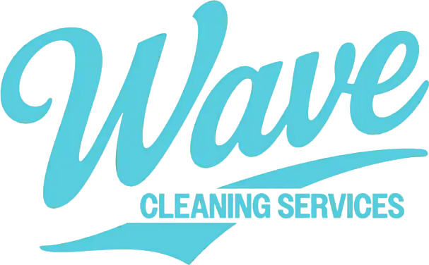 Wave Cleaning Services logo in turquoise with stylized text and wave elements.