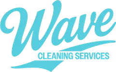 Wave Cleaning Services logo in turquoise with stylized text and wave elements.