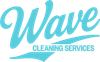 Wave Cleaning Services logo in turquoise with stylized text and wave elements.