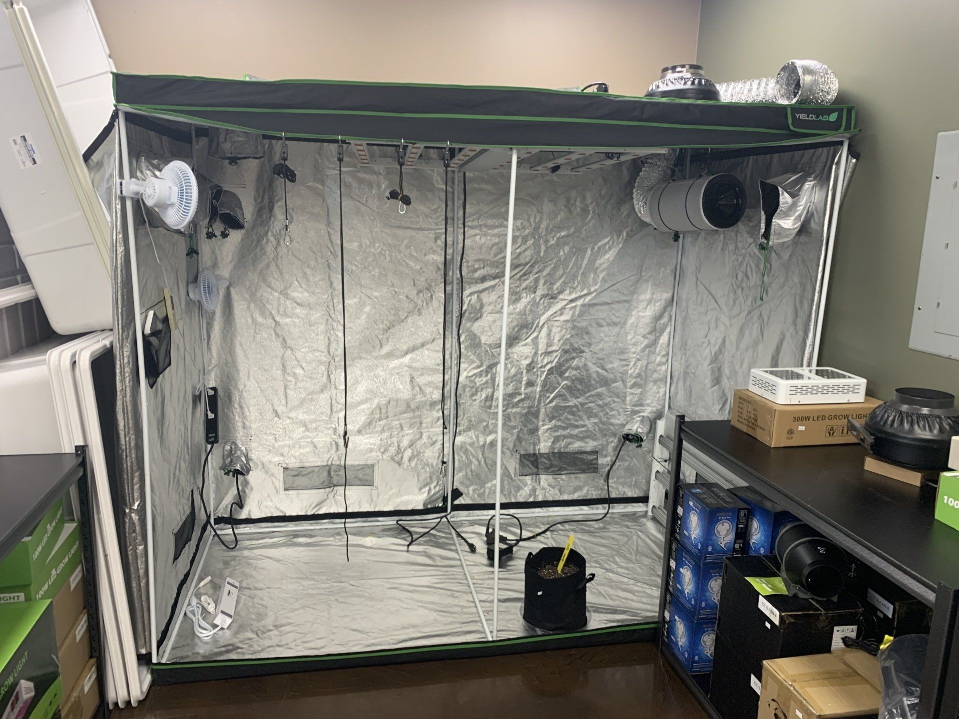 Yield Lab Large Growing Tent with Ventilation & LED Lighting Set Up