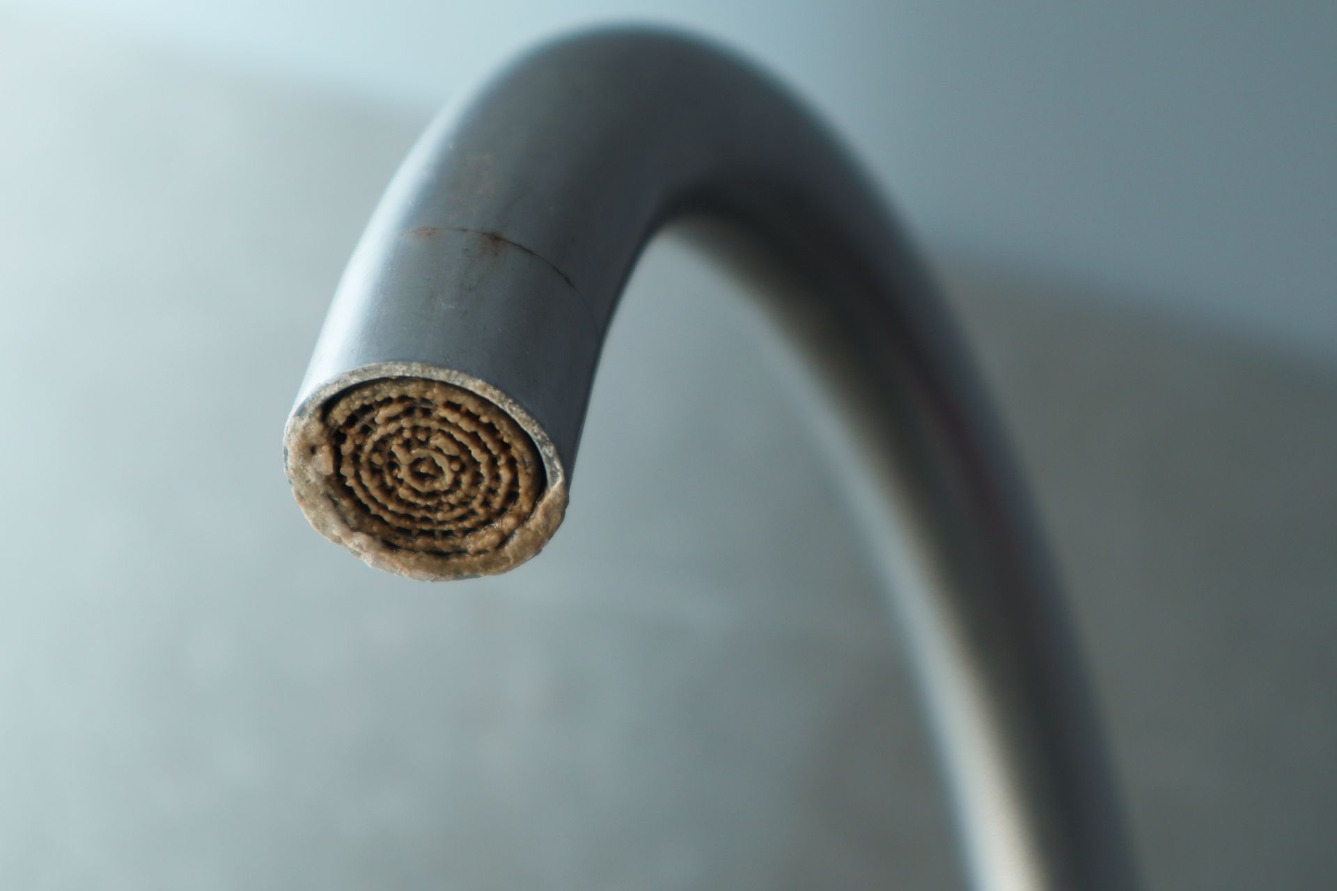 Close-up of a cut black cable end with exposed inner wires against a blurred gray background