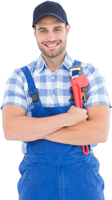Confident young male repairman holding adjustable spanner
