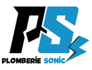 A blue and black logo for plomberie sonic