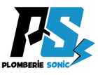 A blue and black logo for plomberie sonic