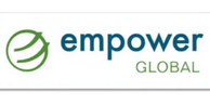 A logo for empower global is shown on a white background.