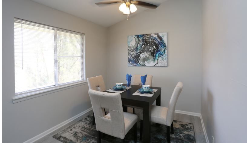 Interior photo of a furnished dining room