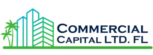 Logo for Commercial Capital Ltd. FL features buildings and palm trees in green and blue, with company name in dark blue.