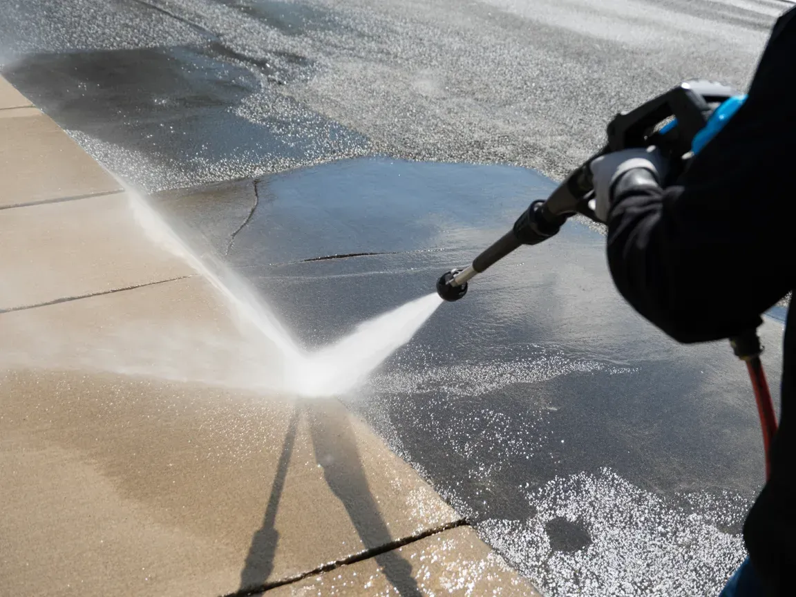 A man is spraying a house with a hose.