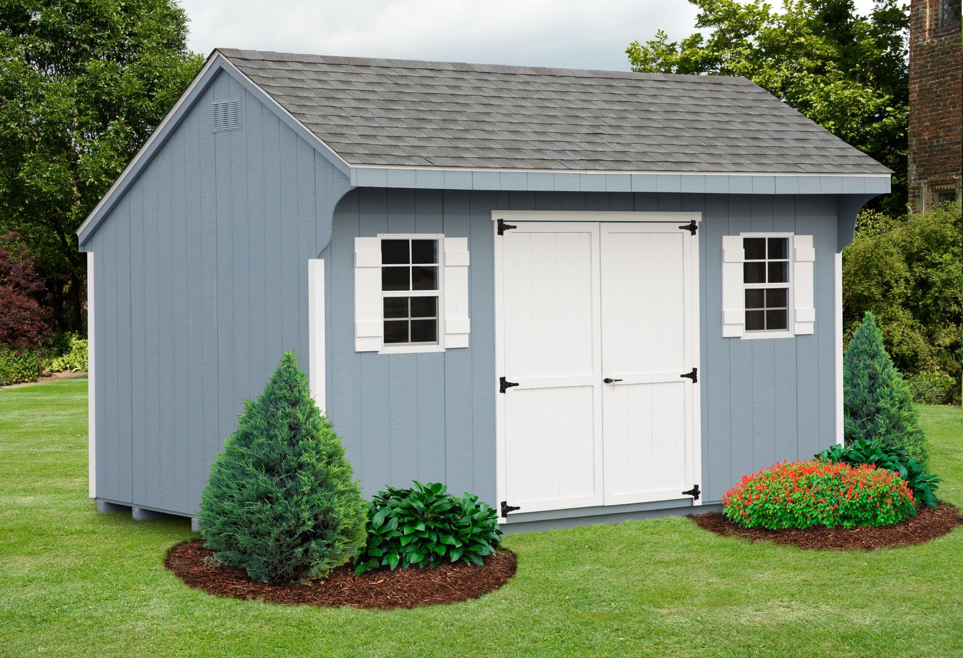 traditional blue shed